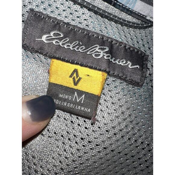 Eddie Bauer Mens Medium M Camp Shirt Lightweight Blue plaid Long Roll Sleeve - Picture 3 of 8